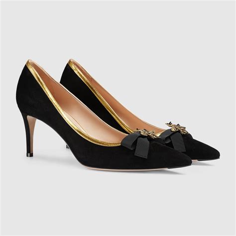 gucci sylvie kitten heels|gucci suede mid heel pump.